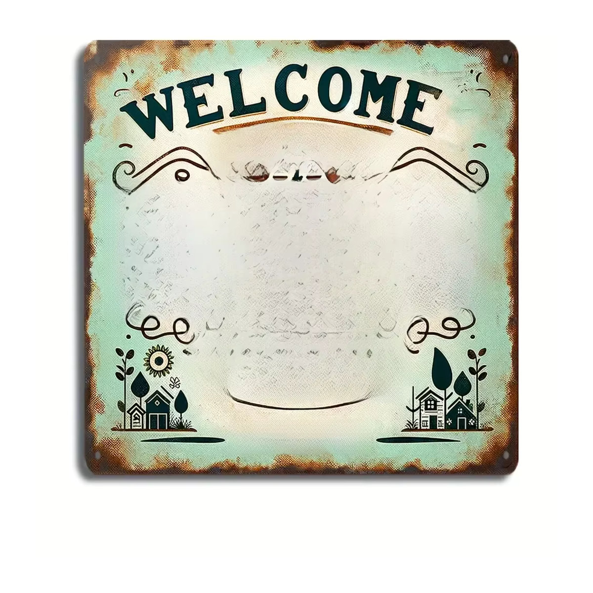 HELLOYOUNG Vintage Wandkunst aus Metall Willkommen zu unserem glücklichen Ort Schild, quadratisch, mehrfarbig, 20,32 x 20,32 cm - Bild 7