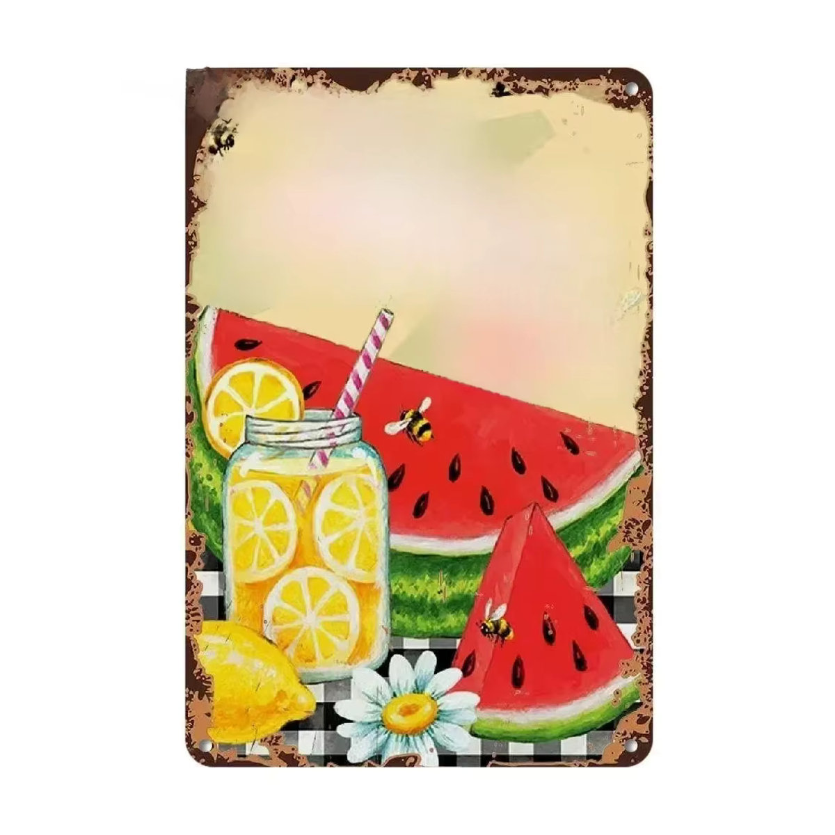 HELLOYOUNG Vintage Wassermelonen Wandschild aus Metall, mehrfarbig, B/H: 30 x 20 cm - Bild 7