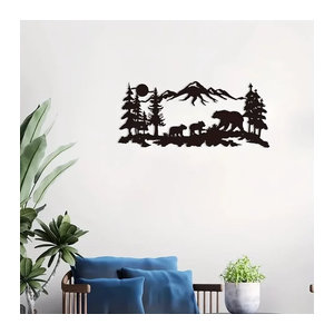 HELLOYOUNG Wandbild aus Metall in Schwarz mit minimalistischer Gebirgs-Landschaft im Querformat