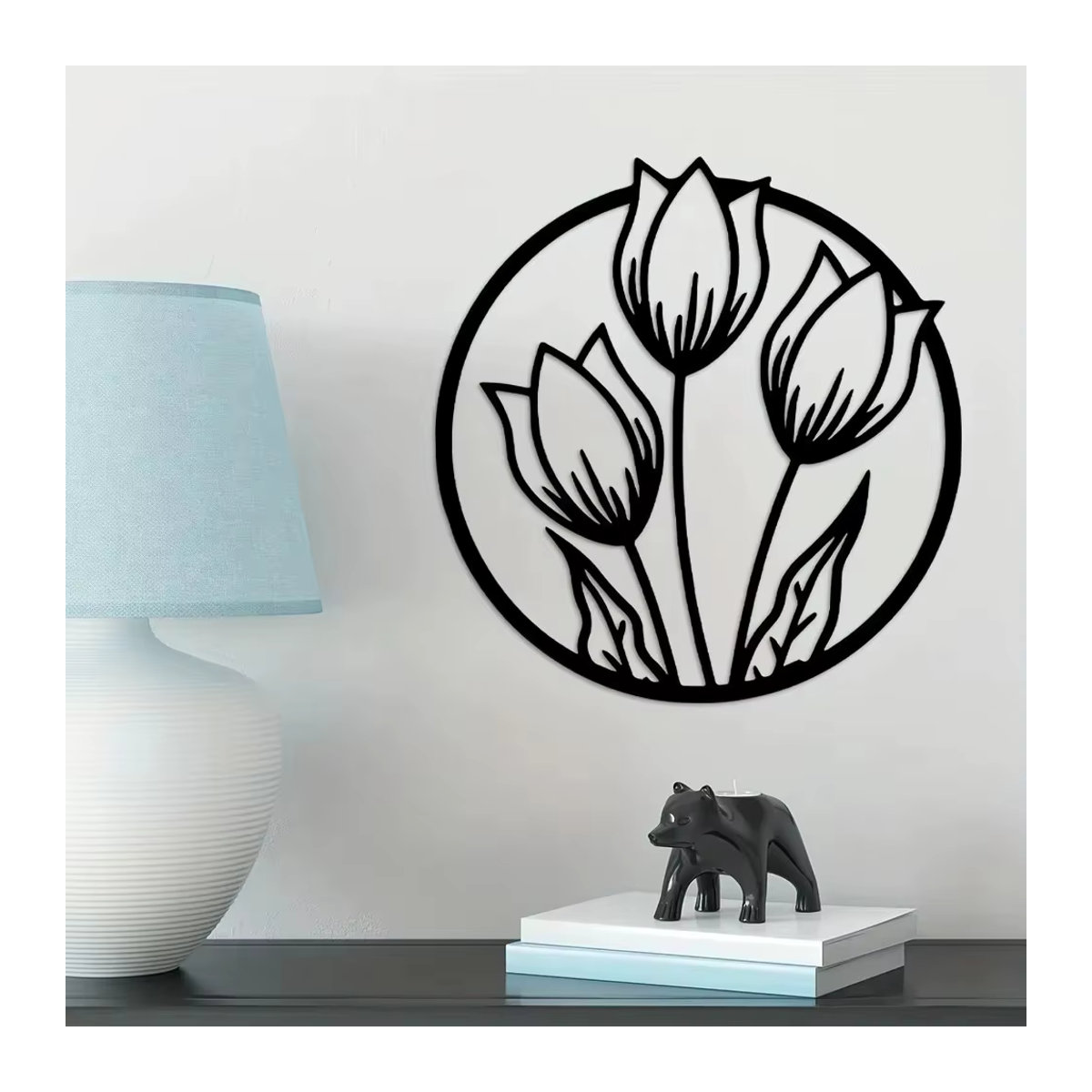 HELLOYOUNG Wanddekor aus Metall mit floralem Blumenmuster in Schwarz für dein Wohnzimmer - Bild 3