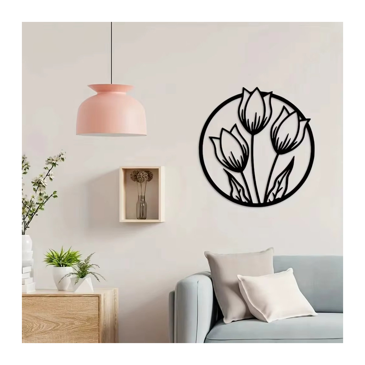 HELLOYOUNG Wanddekor aus Metall mit floralem Blumenmuster in Schwarz für dein Wohnzimmer - Bild 4