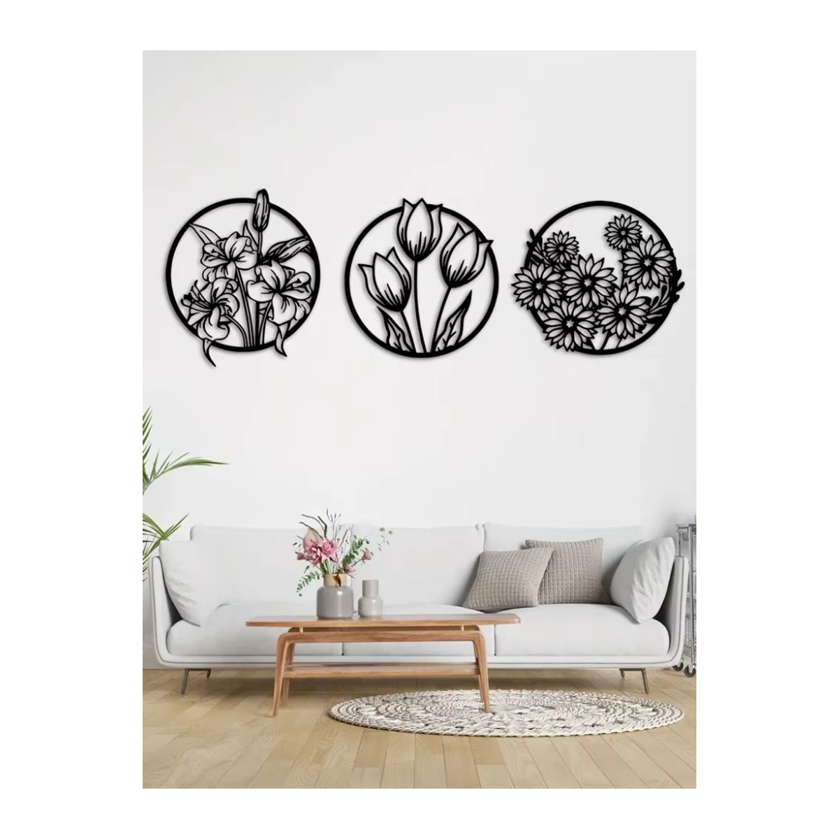 HELLOYOUNG Wanddekor aus Metall mit floralem Blumenmuster in Schwarz für dein Wohnzimmer - Bild 5
