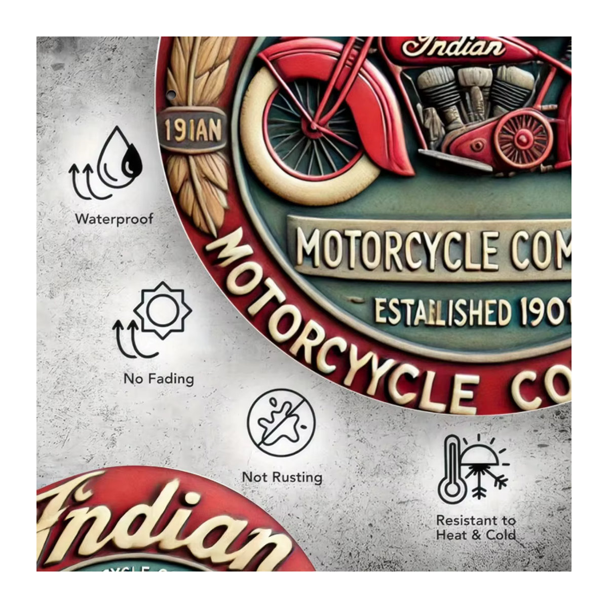 HELLOYOUNG Wanddekoration aus Folie mit rotem Vintage-Motorrad-Design, rund, wandmontiert - Bild 5
