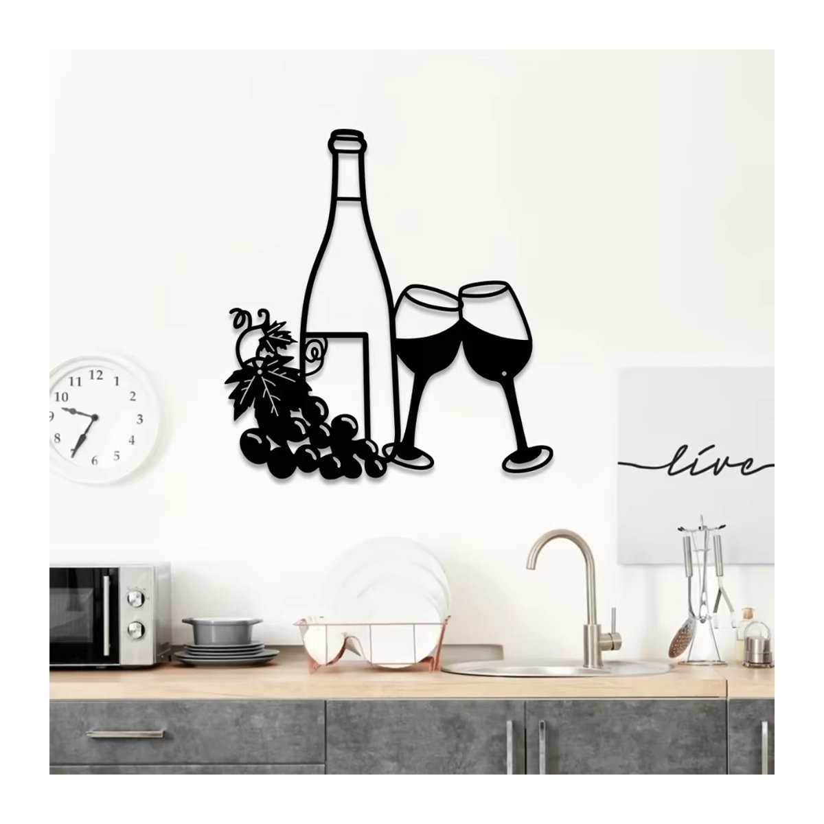 HELLOYOUNG Wanddekoration aus Metall für Weinflaschen und Gläser in Schwarz, minimalistisches Design für Innen- und Außenbereich - Bild 3