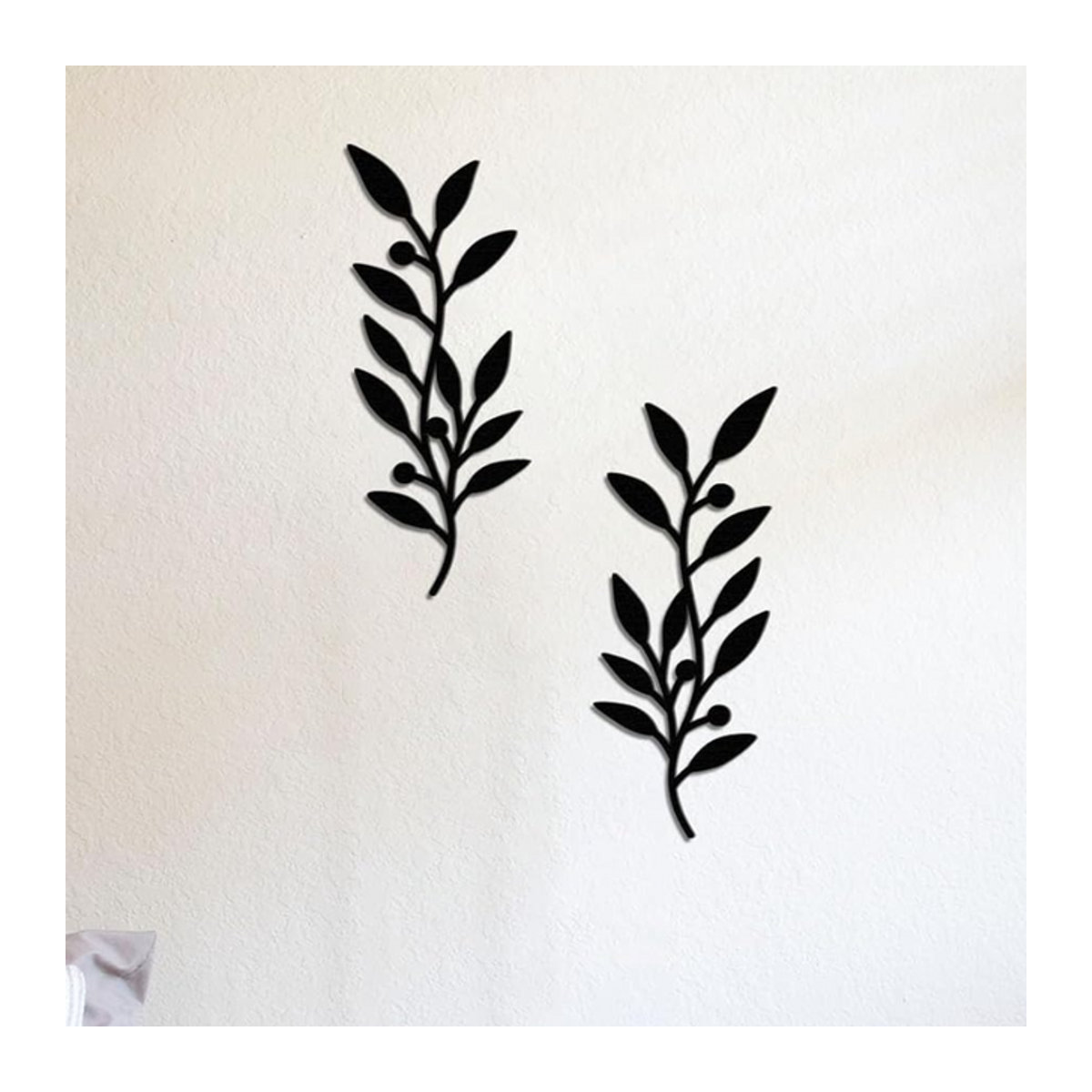 HELLOYOUNG Wanddekoration aus Metall im Olivenzweig-Design, 2er-Set, Schwarz, Floral Landhausstil - Bild 1