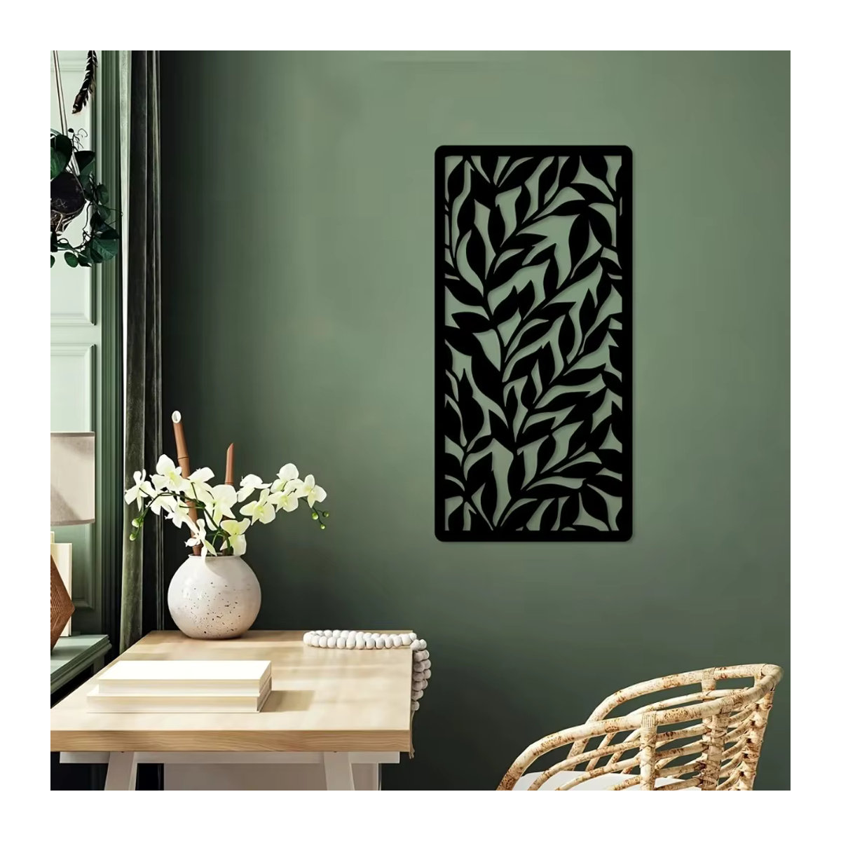 HELLOYOUNG Wanddekoration aus Metall in Schwarz mit floralem Blätter-Design für Innen- und Außenbereiche - Bild 3