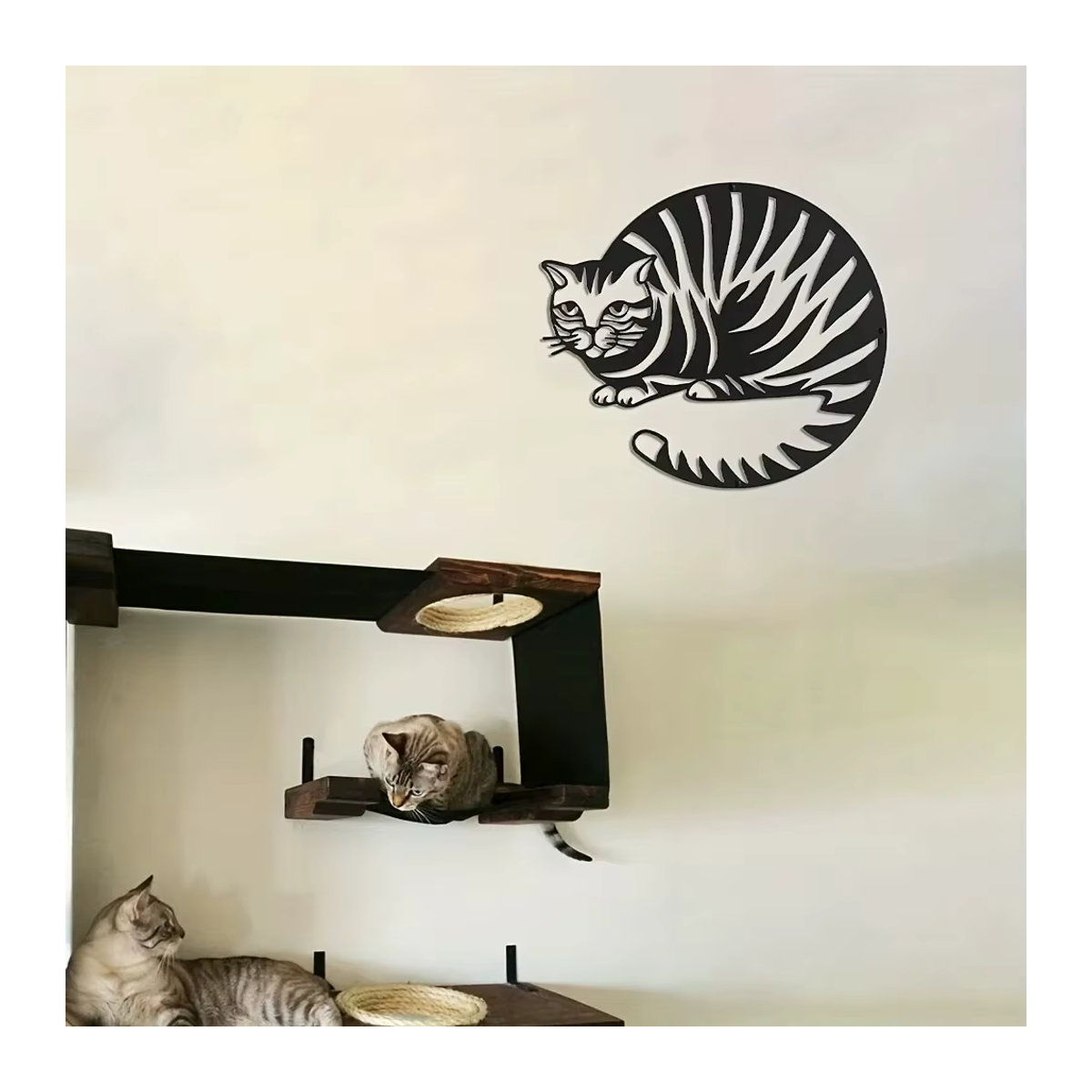 HELLOYOUNG Wanddekoration aus Metall mit geometrischem Katzen-Design in Schwarz zum Aufhängen - Bild 3