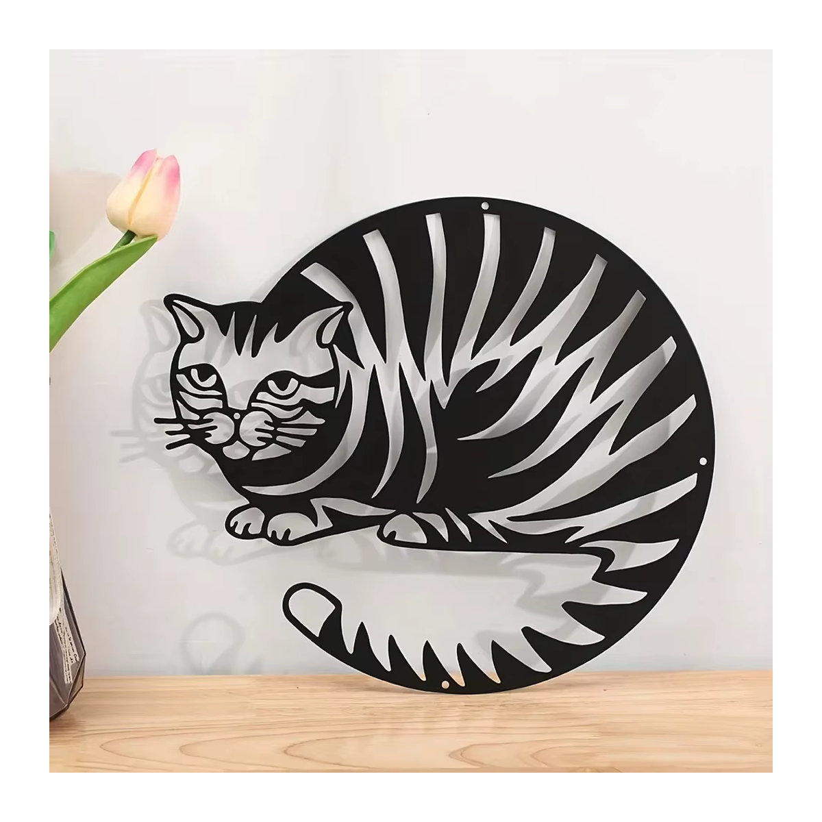 HELLOYOUNG Wanddekoration aus Metall mit geometrischem Katzen-Design in Schwarz zum Aufhängen - Bild 4