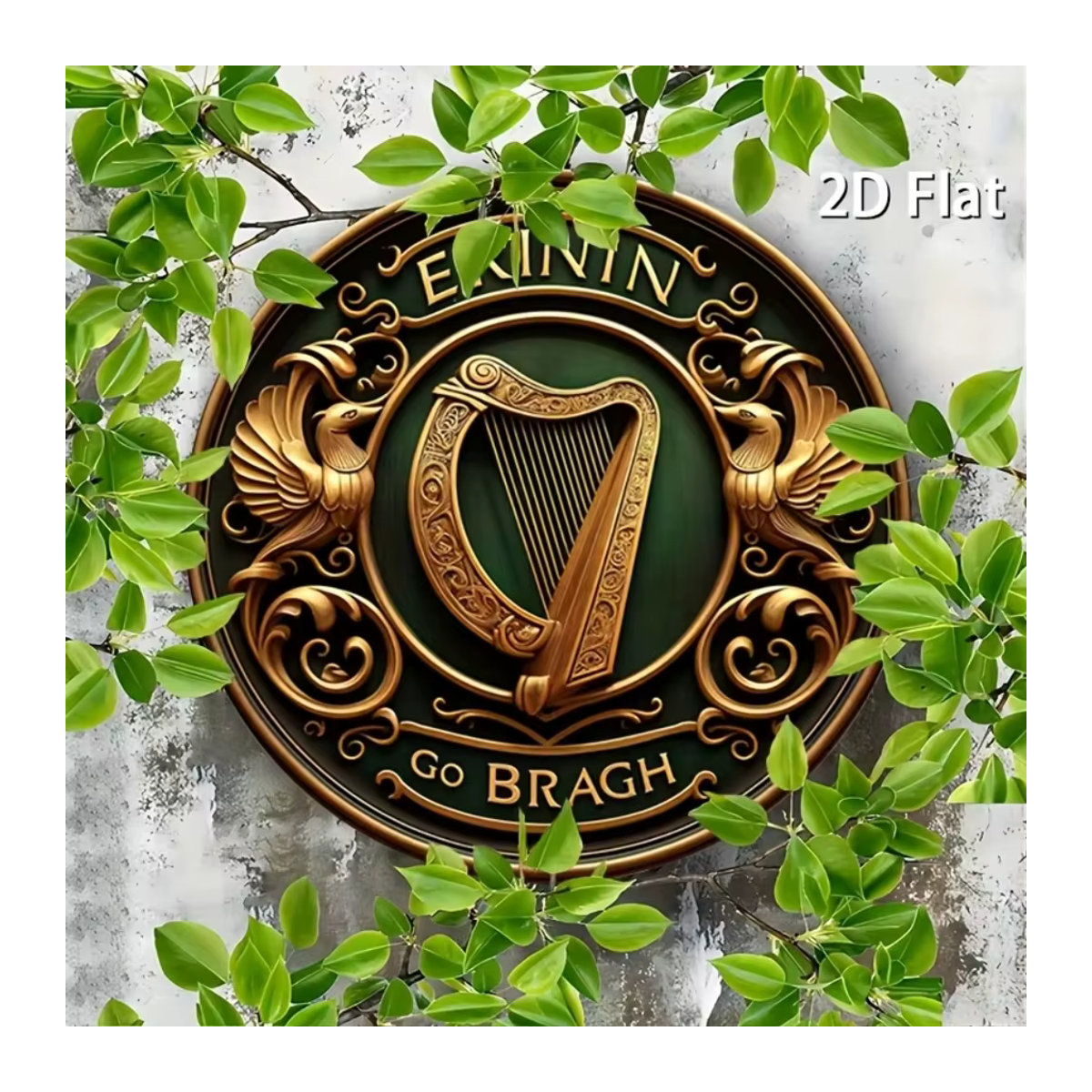 HELLOYOUNG Wanddekoration Erinnin Go Bragh! Rustikale irische Harfe und Schild, rund, Metall, grün - Bild 6