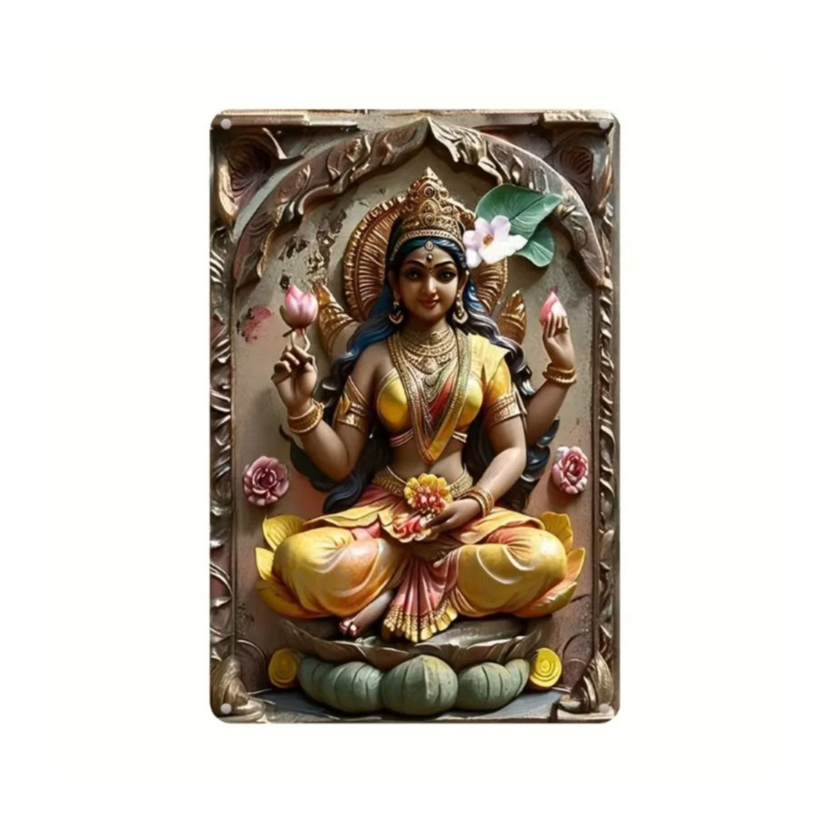HELLOYOUNG Wanddekoration Göttin Lakshmi Rund, Metall Kunst mit UV HD Druck, Mehrfarbig, Durchmesser: 30 cm - Bild 3