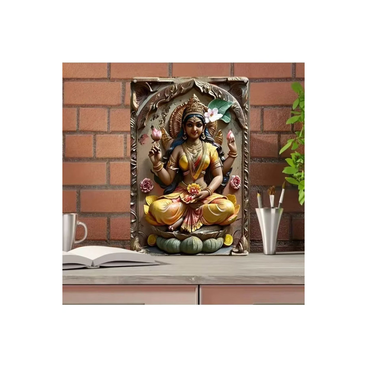HELLOYOUNG Wanddekoration Göttin Lakshmi Rund, Metall Kunst mit UV HD Druck, Mehrfarbig, Durchmesser: 30 cm - Bild 5