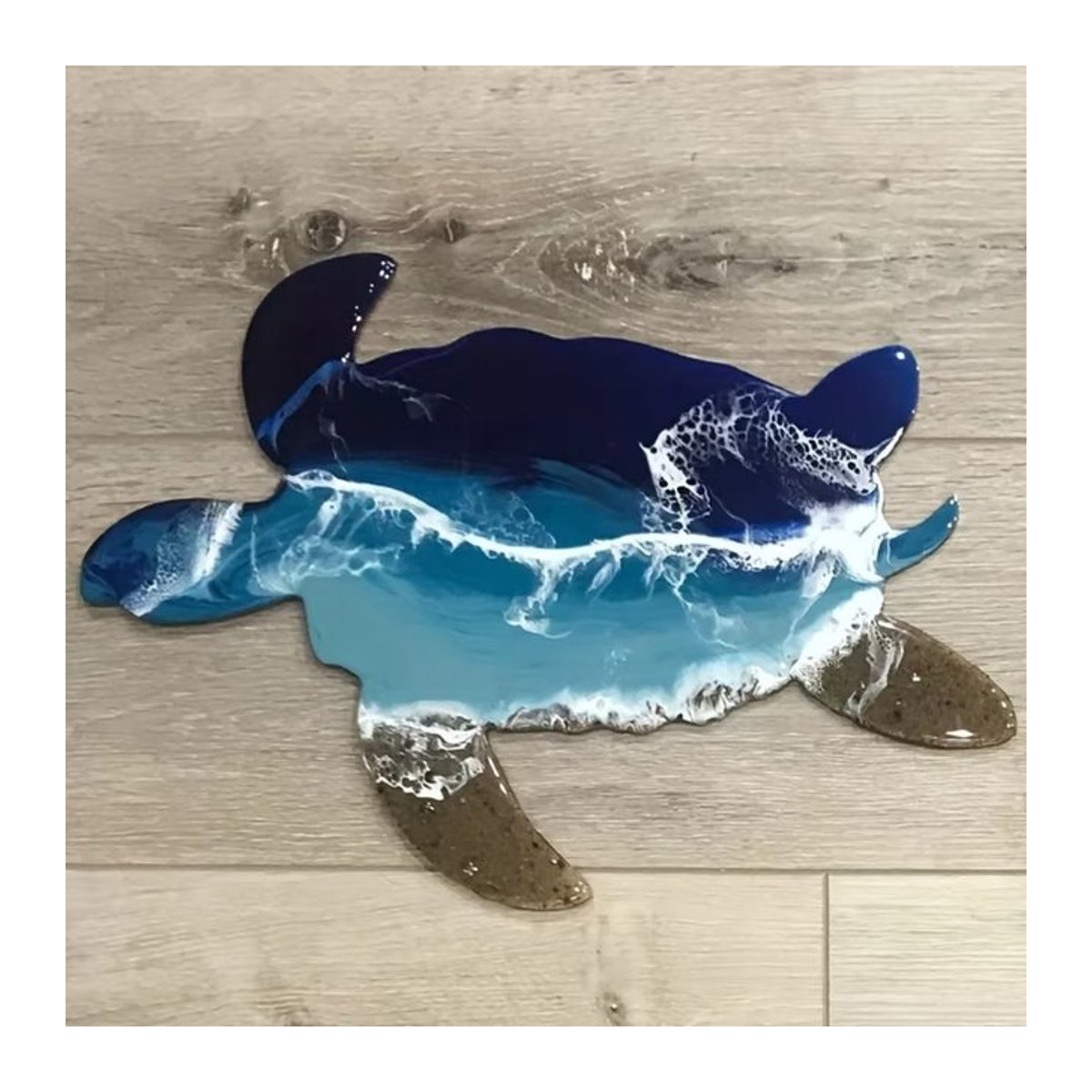 HELLOYOUNG Wanddekoration Meereschildkröte aus Metall und Kunstharz in Schwarz und Blau, Maritimes Wandbild für Kinderzimmer und Wohnraum - Bild 1