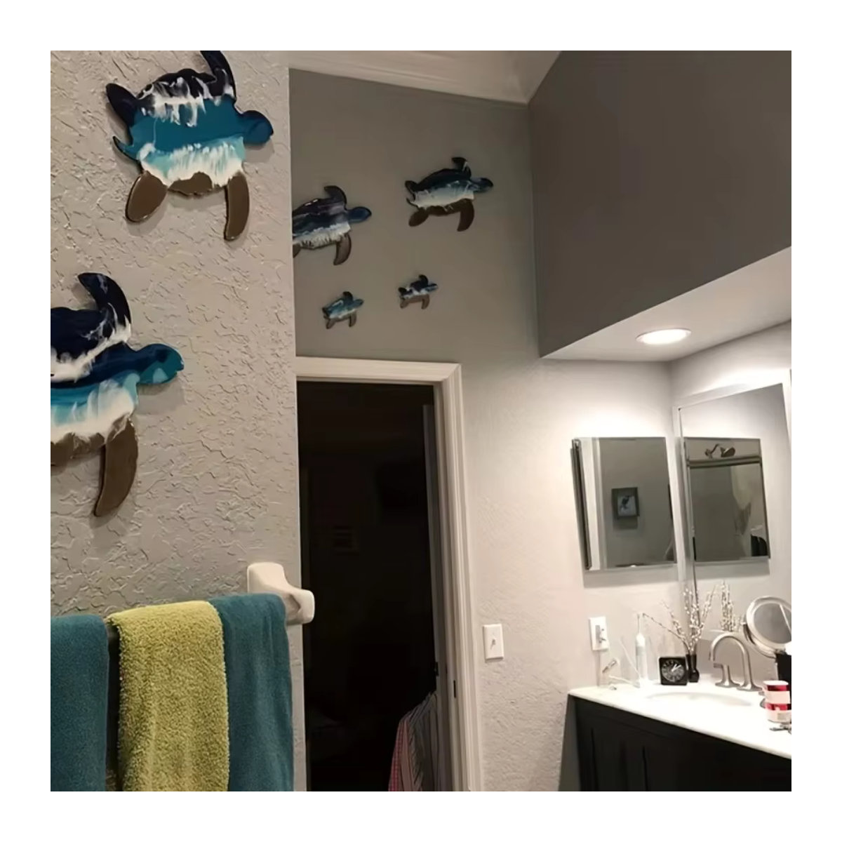 HELLOYOUNG Wanddekoration Meereschildkröte aus Metall und Kunstharz in Schwarz und Blau, Maritimes Wandbild für Kinderzimmer und Wohnraum - Bild 3