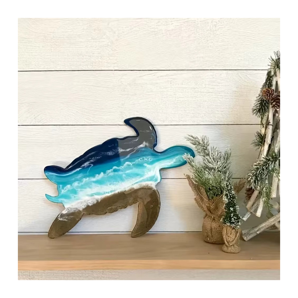 HELLOYOUNG Wanddekoration Meereschildkröte aus Metall und Kunstharz in Schwarz und Blau, Maritimes Wandbild für Kinderzimmer und Wohnraum - Bild 4