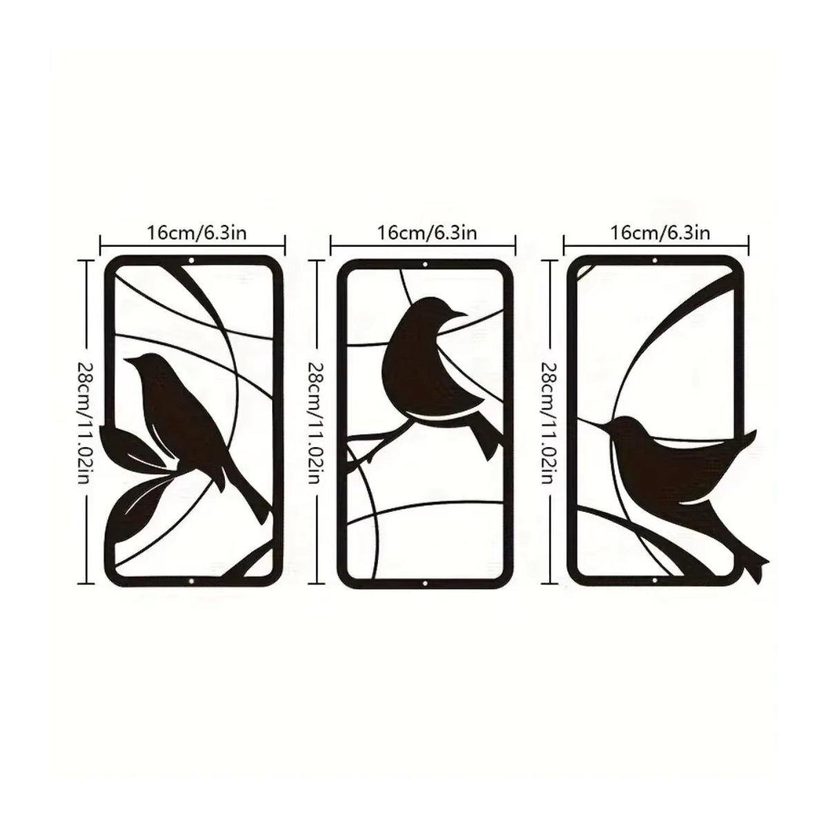 HELLOYOUNG Wandkunst aus Metall im 3er-Set mit Vogel-Motiv und floralen Blumenakzenten in Schwarz - Bild 2