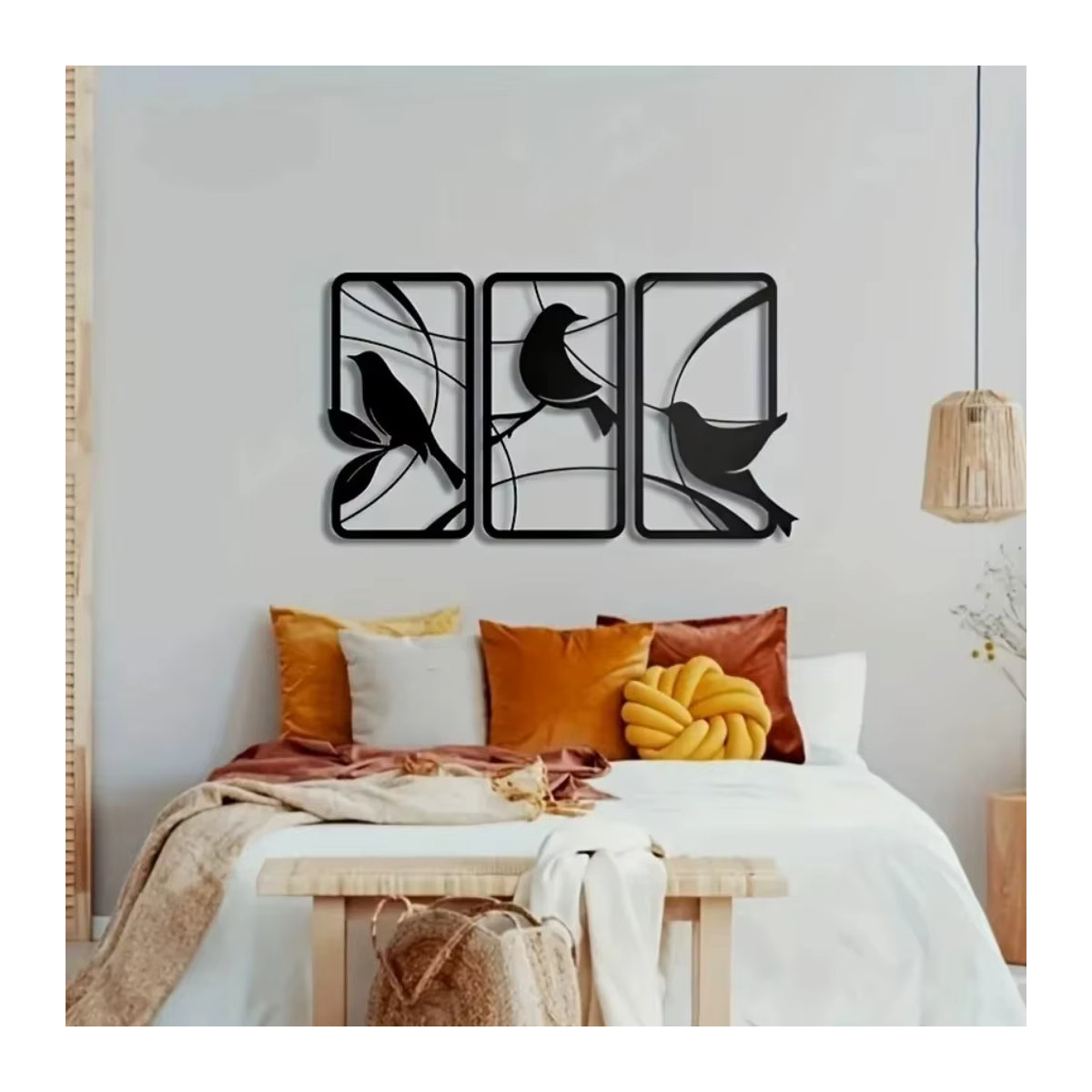 HELLOYOUNG Wandkunst aus Metall im 3er-Set mit Vogel-Motiv und floralen Blumenakzenten in Schwarz - Bild 5