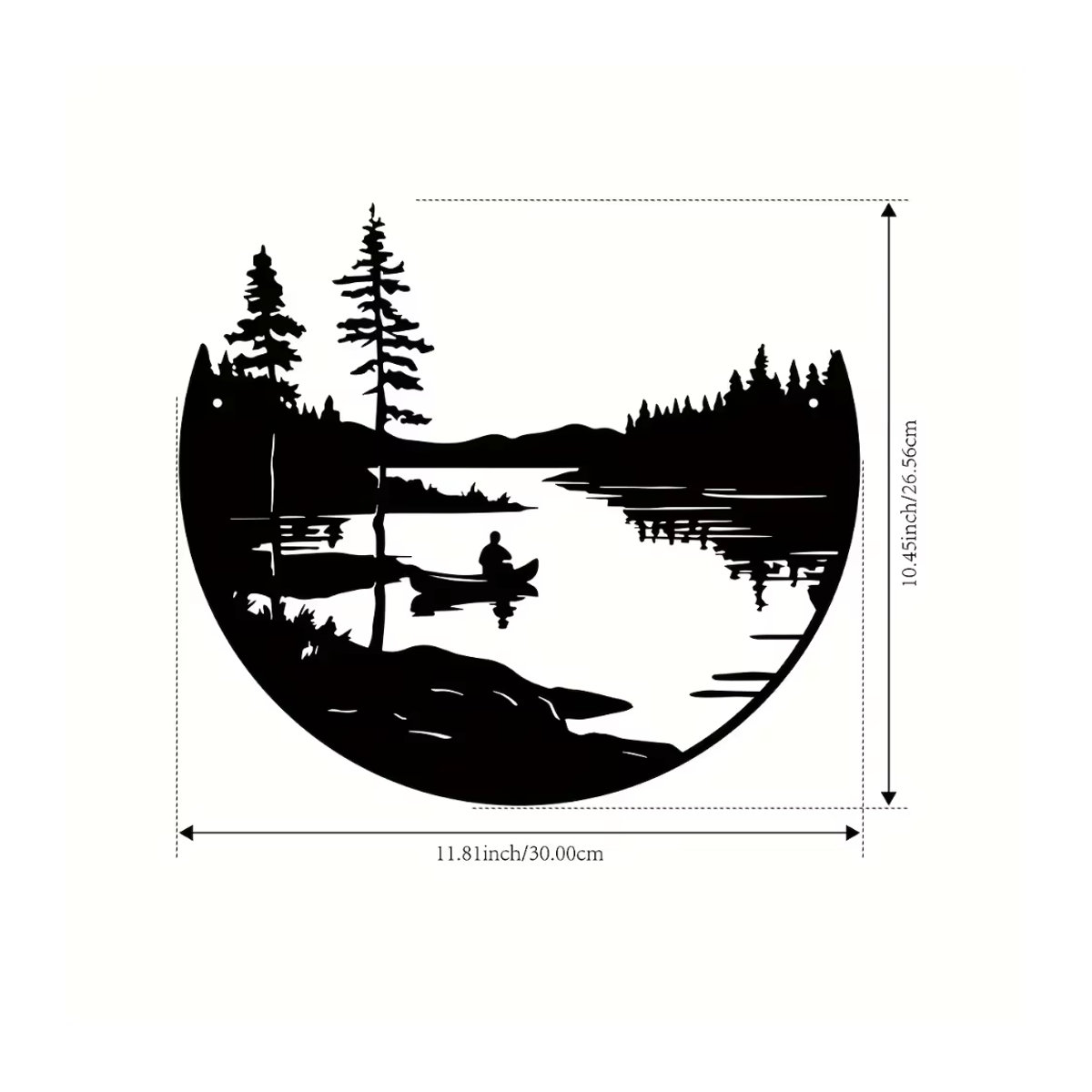 HELLOYOUNG Wandkunst aus Metall im Bohemian Stil mit See- und Berg-Silhouette, runde Wandskulptur in Schwarz für Wohnräume und Terrassen - Bild 2