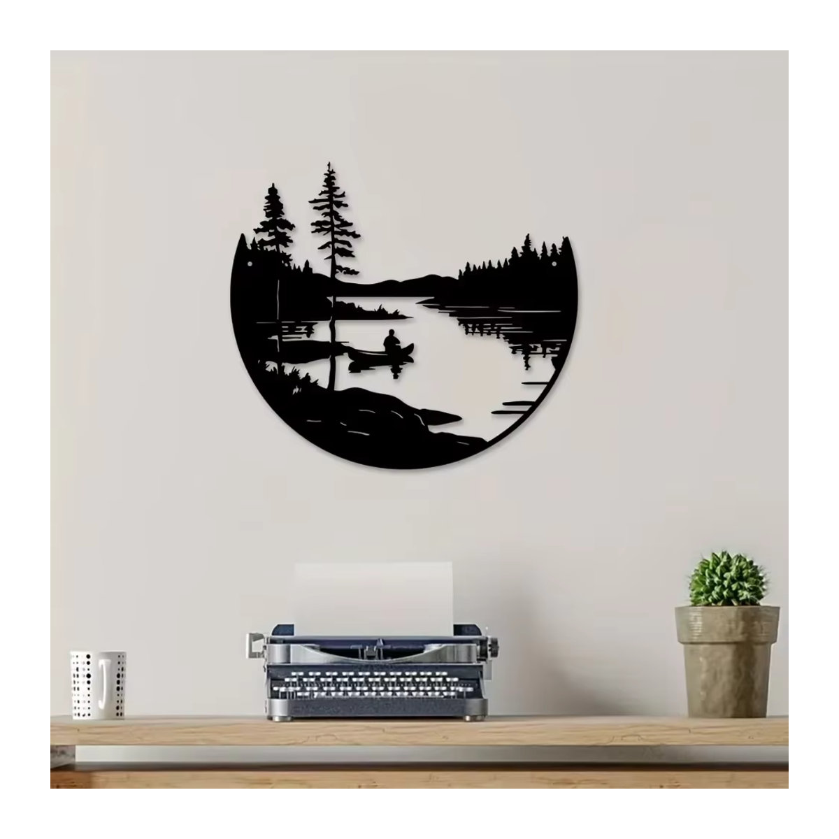 HELLOYOUNG Wandkunst aus Metall im Bohemian Stil mit See- und Berg-Silhouette, runde Wandskulptur in Schwarz für Wohnräume und Terrassen - Bild 6