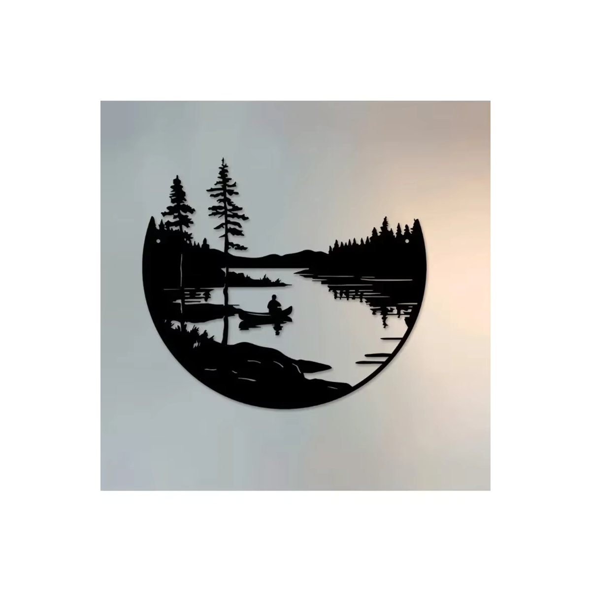 HELLOYOUNG Wandkunst aus Metall im Bohemian Stil mit See- und Berg-Silhouette, runde Wandskulptur in Schwarz für Wohnräume und Terrassen - Bild 7