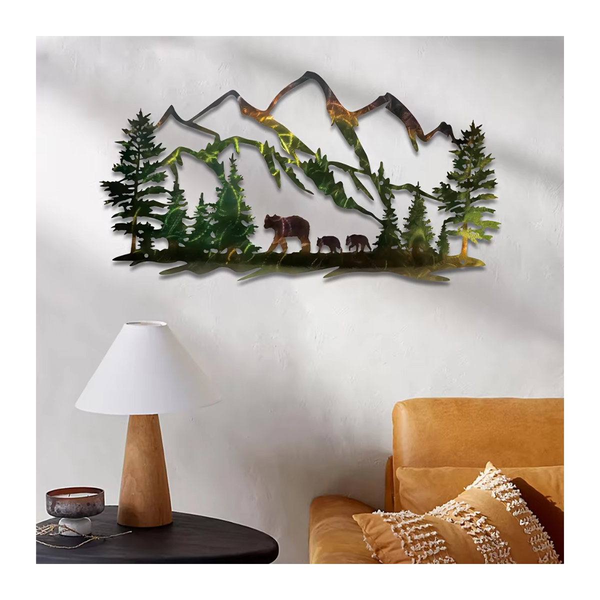 HELLOYOUNG Wandkunst aus Metall mit Berg- und Bären-Silhouette in rustikalem Design, mehrfarbig, Querformat - Bild 3