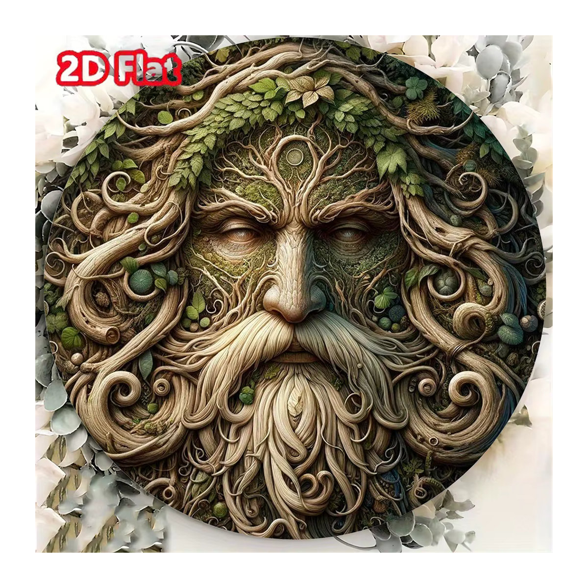 HELLOYOUNG Wandkunst Man Tree Spirit, runde Metall-Hängedekoration in Grün, Abstract Design - Bild 5