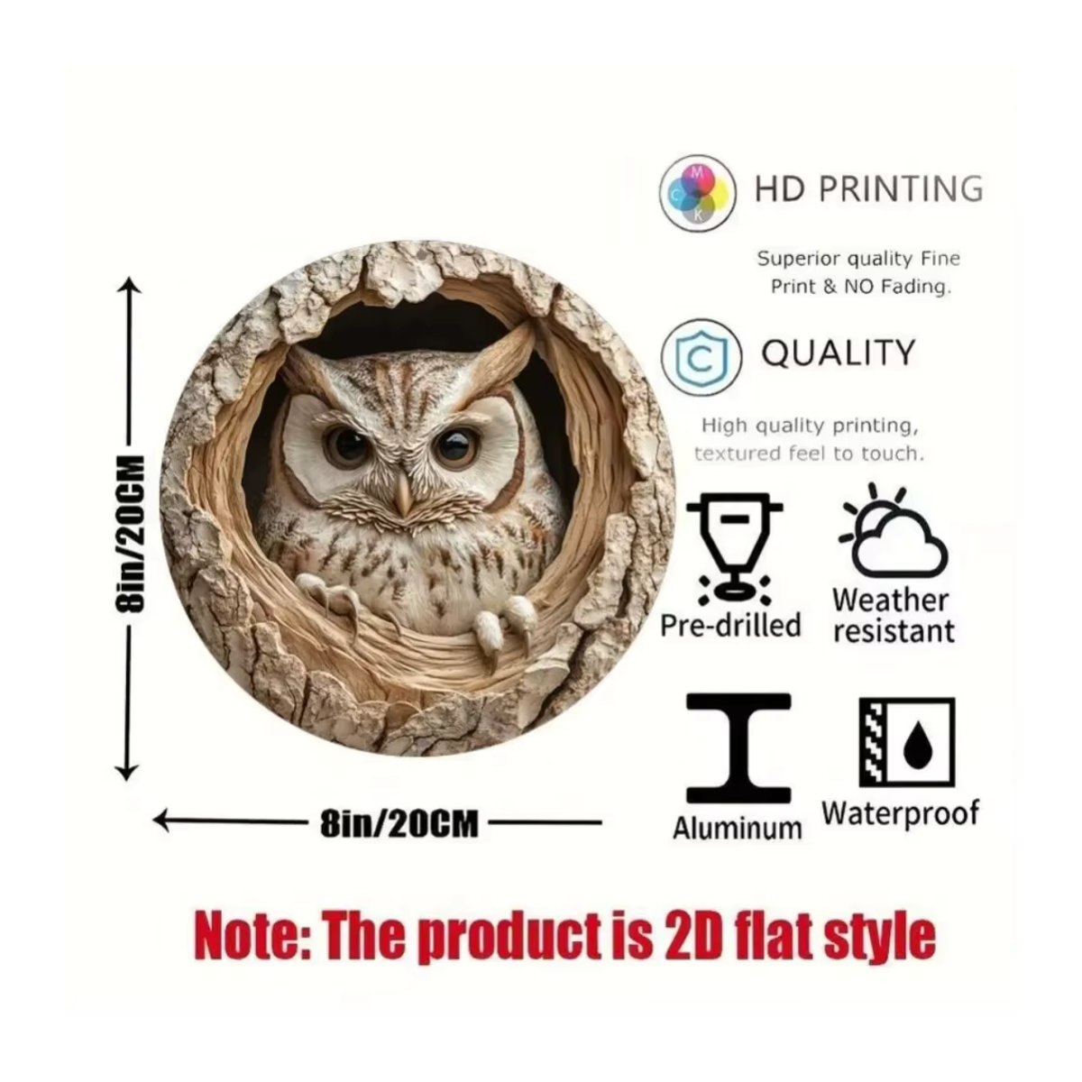HELLOYOUNG Wandschild Eule in Braun, rundes Metallschild im rustikalen Design zur Wanddekoration für Bar, Küche oder Café - Bild 2