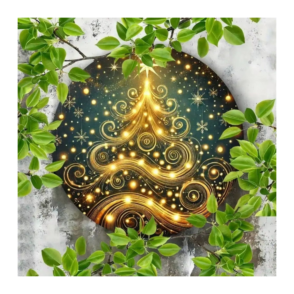 HELLOYOUNG Weihnachtsbaum-Metallkranz mit Sternen und floralem Design, rund, mehrfarbig, Durchmesser: 20 cm - Bild 3