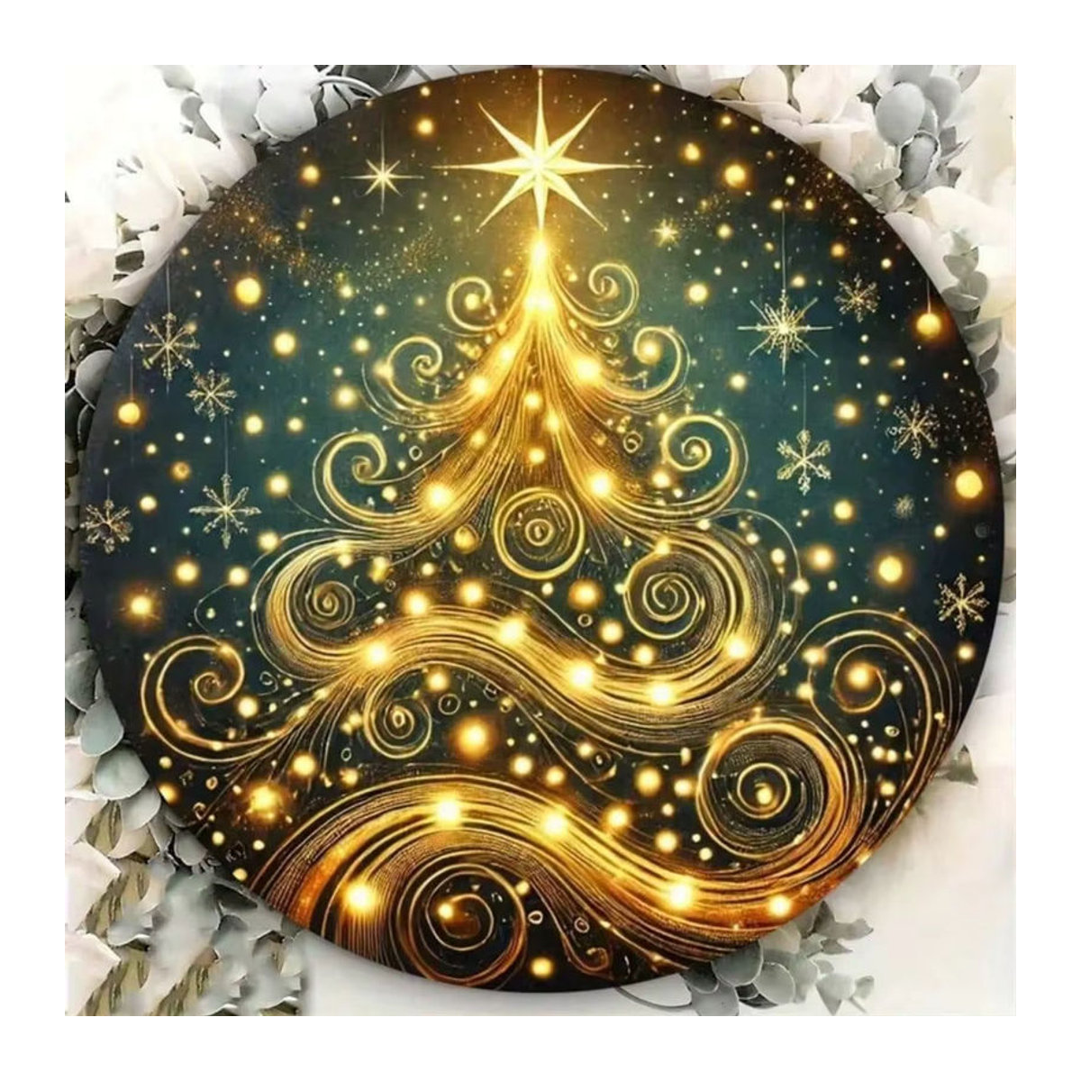 HELLOYOUNG Weihnachtsbaum-Metallkranz mit Sternen und floralem Design, rund, mehrfarbig, Durchmesser: 20 cm - Bild 4