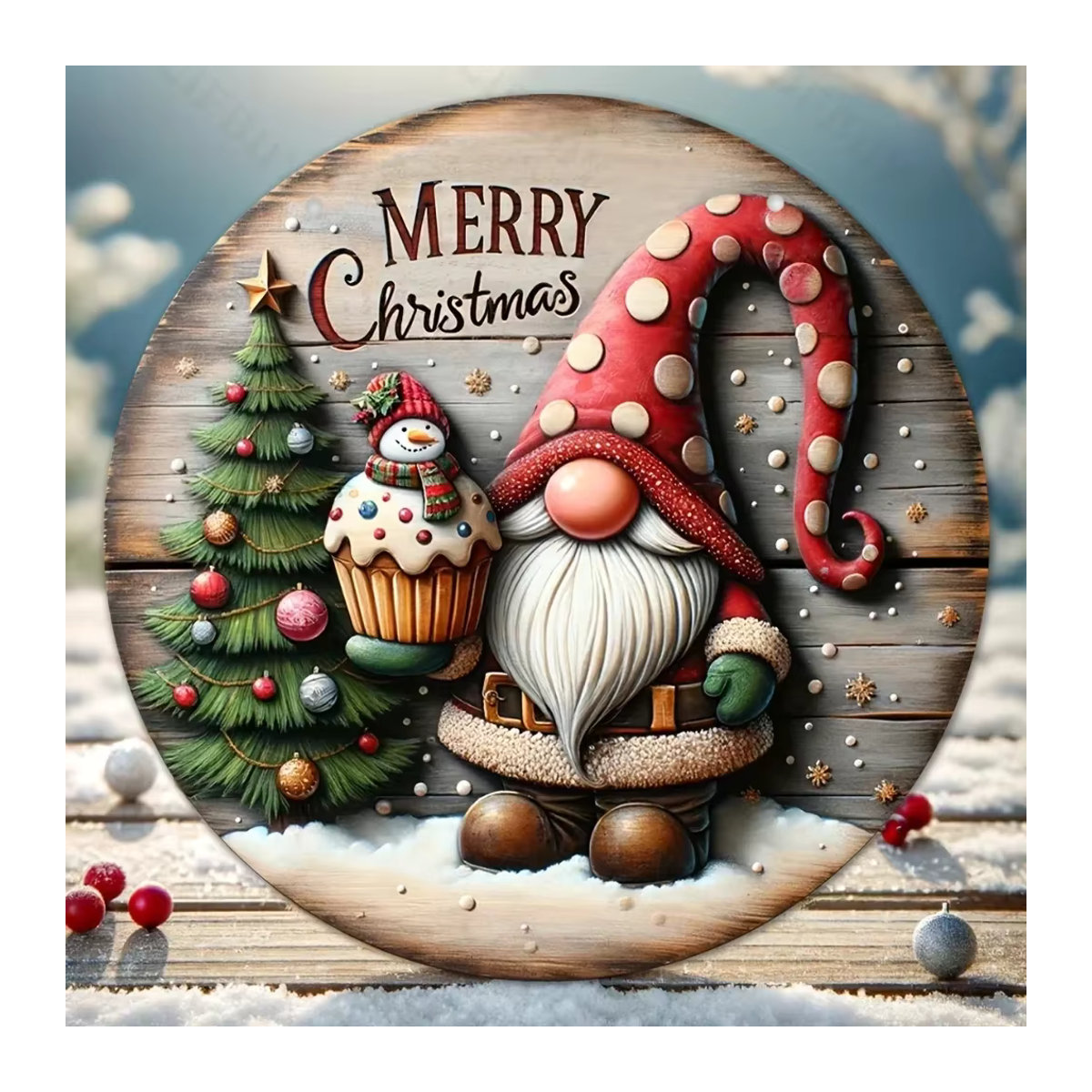 HELLOYOUNG Weihnachtsdekoration Metallschild Frohe Weihnachten mit Tier-Motiv und Typografie, mehrfarbig, hängende Wandkunst im rustikalen Stil - Bild 4