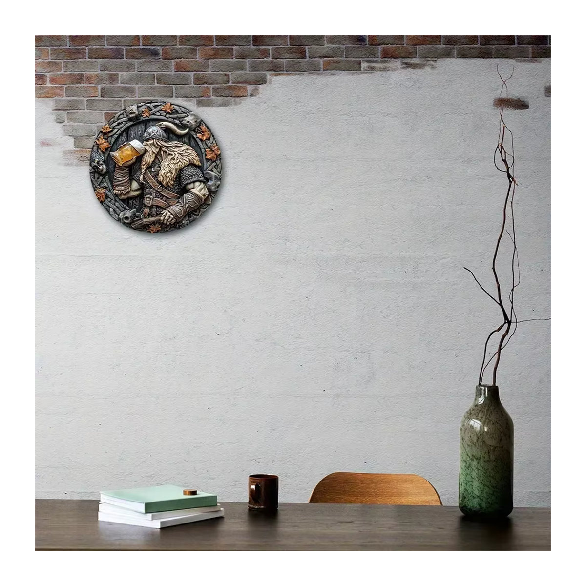 HELLOYOUNG Wikinger-Krieger-Aluminiumschild als rustikale 2D-Wandkunst in Mehrfarbig, rund und wandmontiert - Bild 6