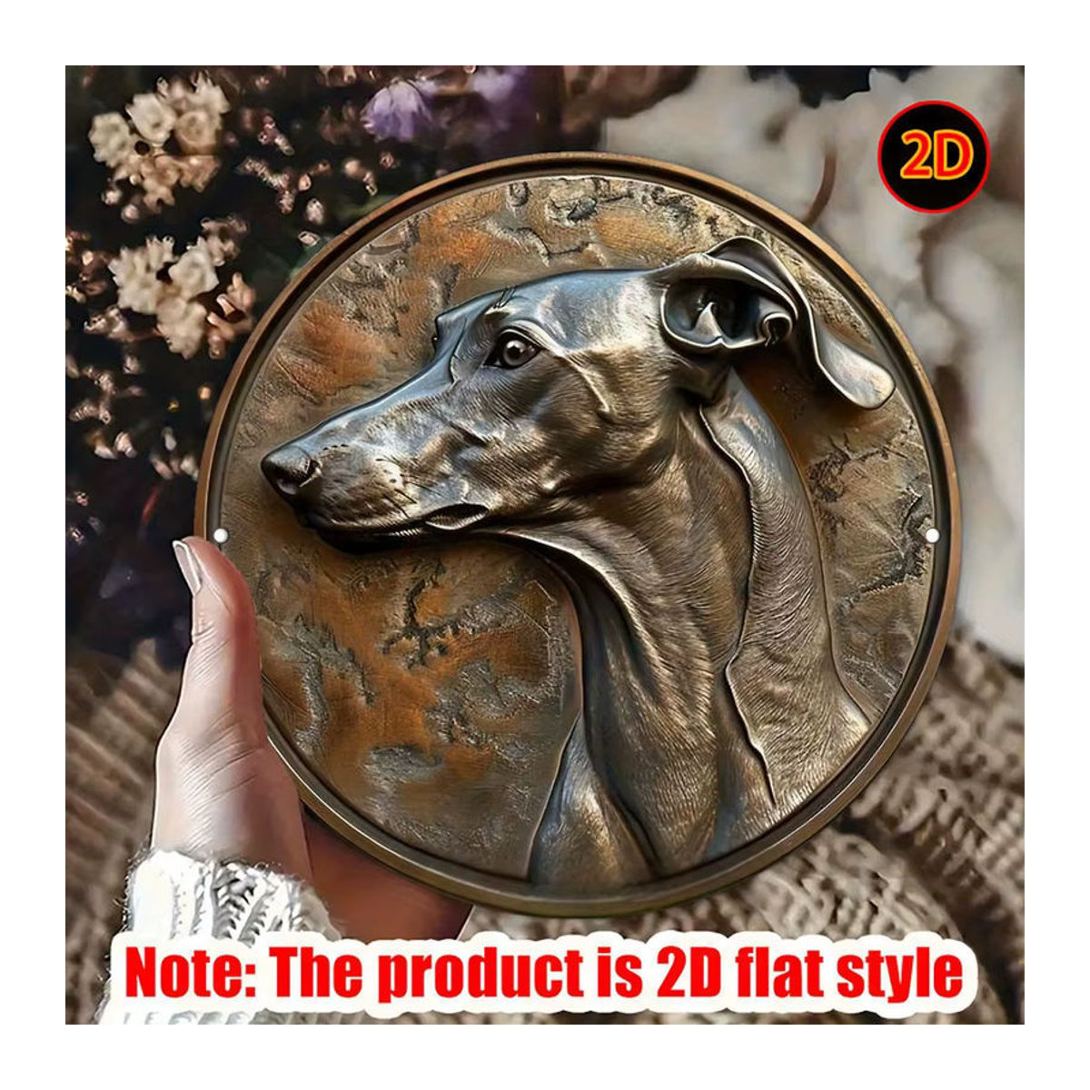 HELLOYOUNG Windhund Wandkunst aus Metall, runde Tier-Relief Dekoration in Braun, wandmontiert - Bild 2
