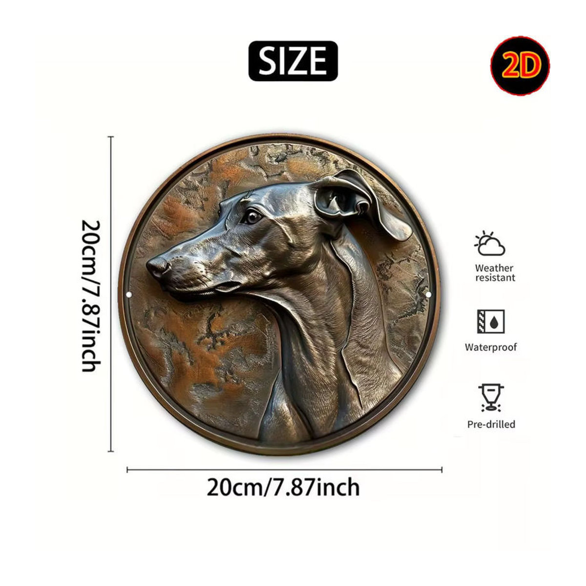 HELLOYOUNG Windhund Wandkunst aus Metall, runde Tier-Relief Dekoration in Braun, wandmontiert - Bild 3