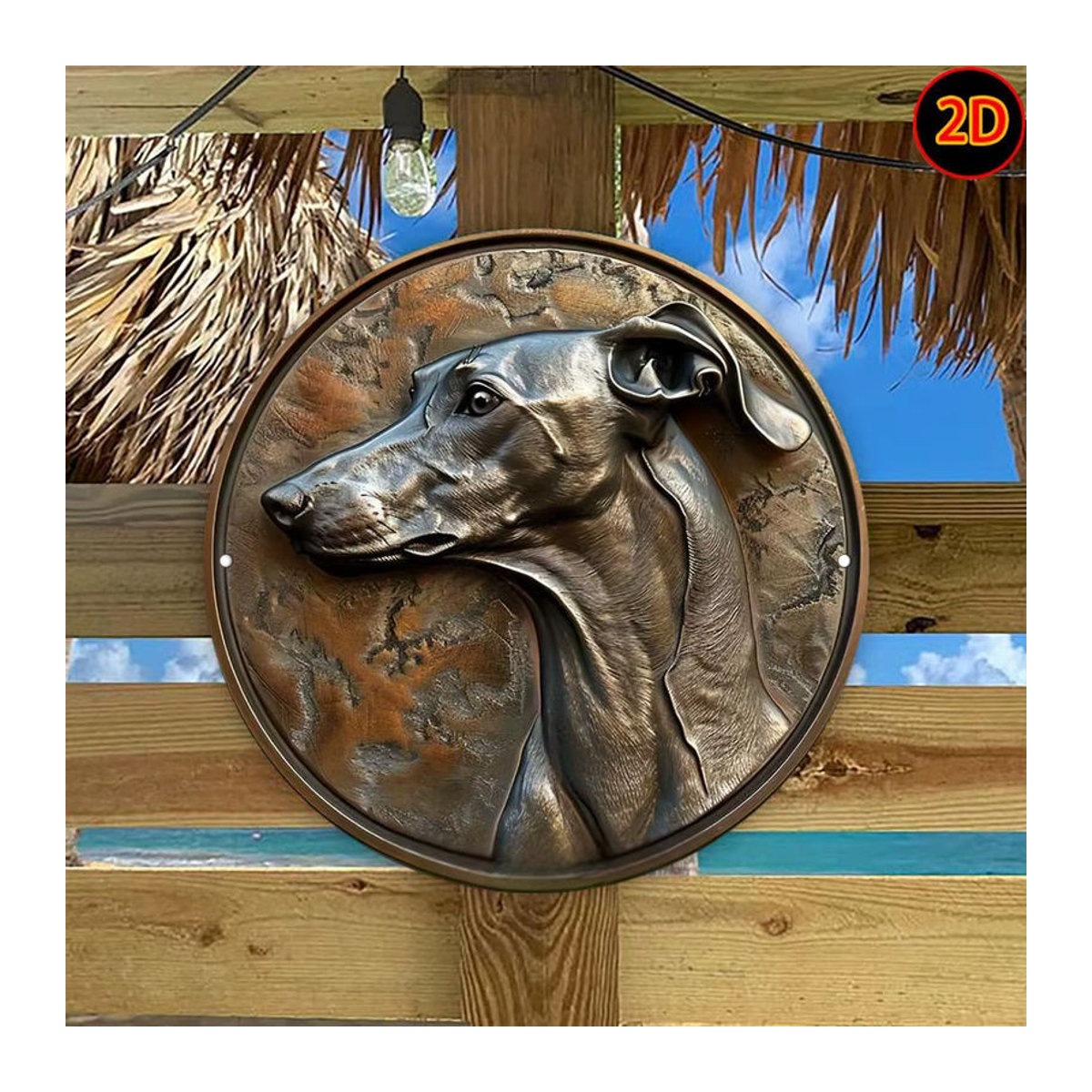 HELLOYOUNG Windhund Wandkunst aus Metall, runde Tier-Relief Dekoration in Braun, wandmontiert - Bild 4