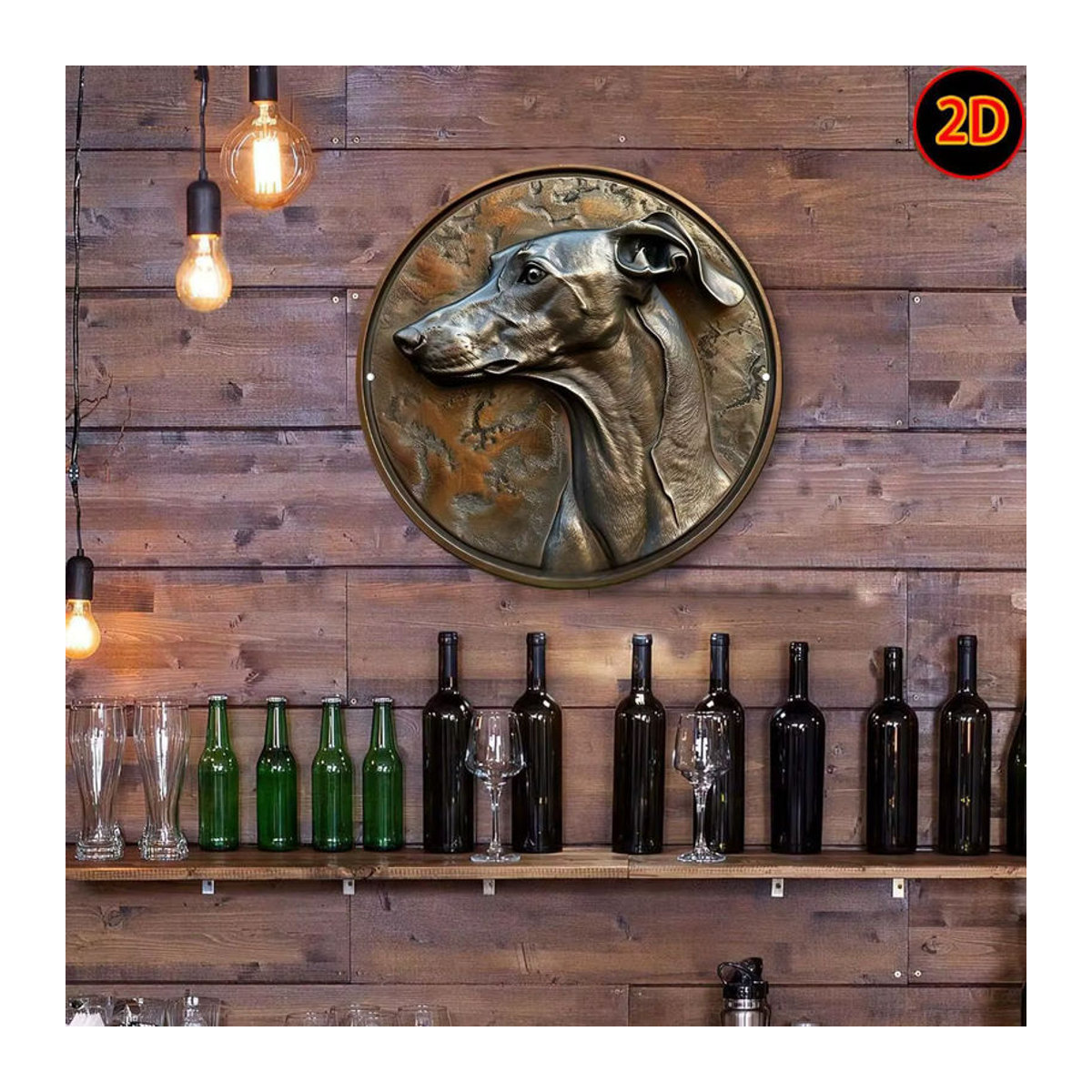 HELLOYOUNG Windhund Wandkunst aus Metall, runde Tier-Relief Dekoration in Braun, wandmontiert - Bild 5