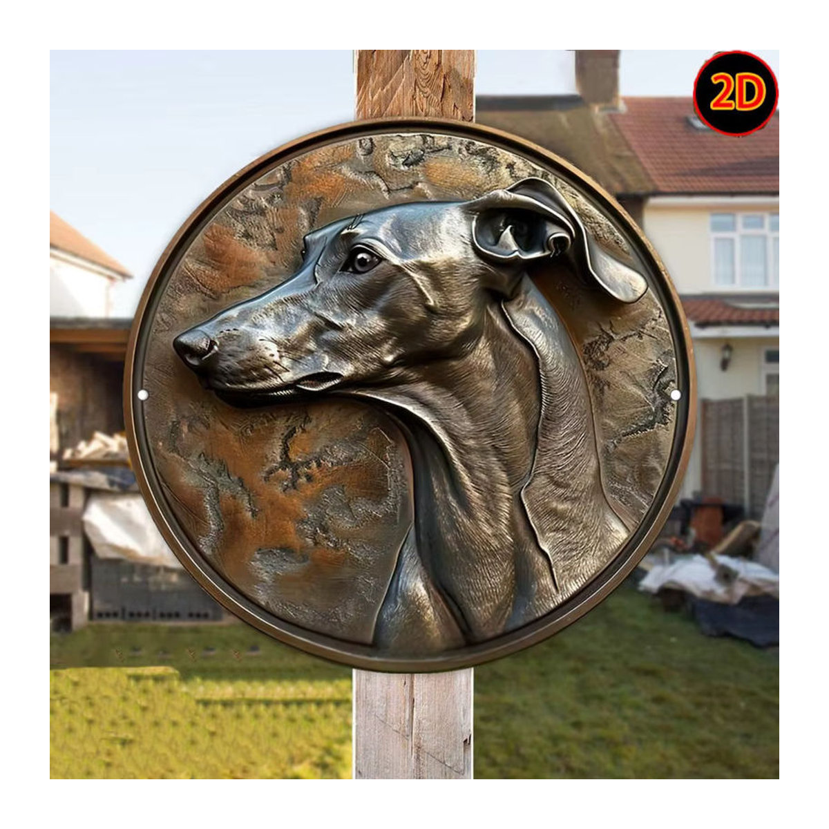 HELLOYOUNG Windhund Wandkunst aus Metall, runde Tier-Relief Dekoration in Braun, wandmontiert - Bild 6