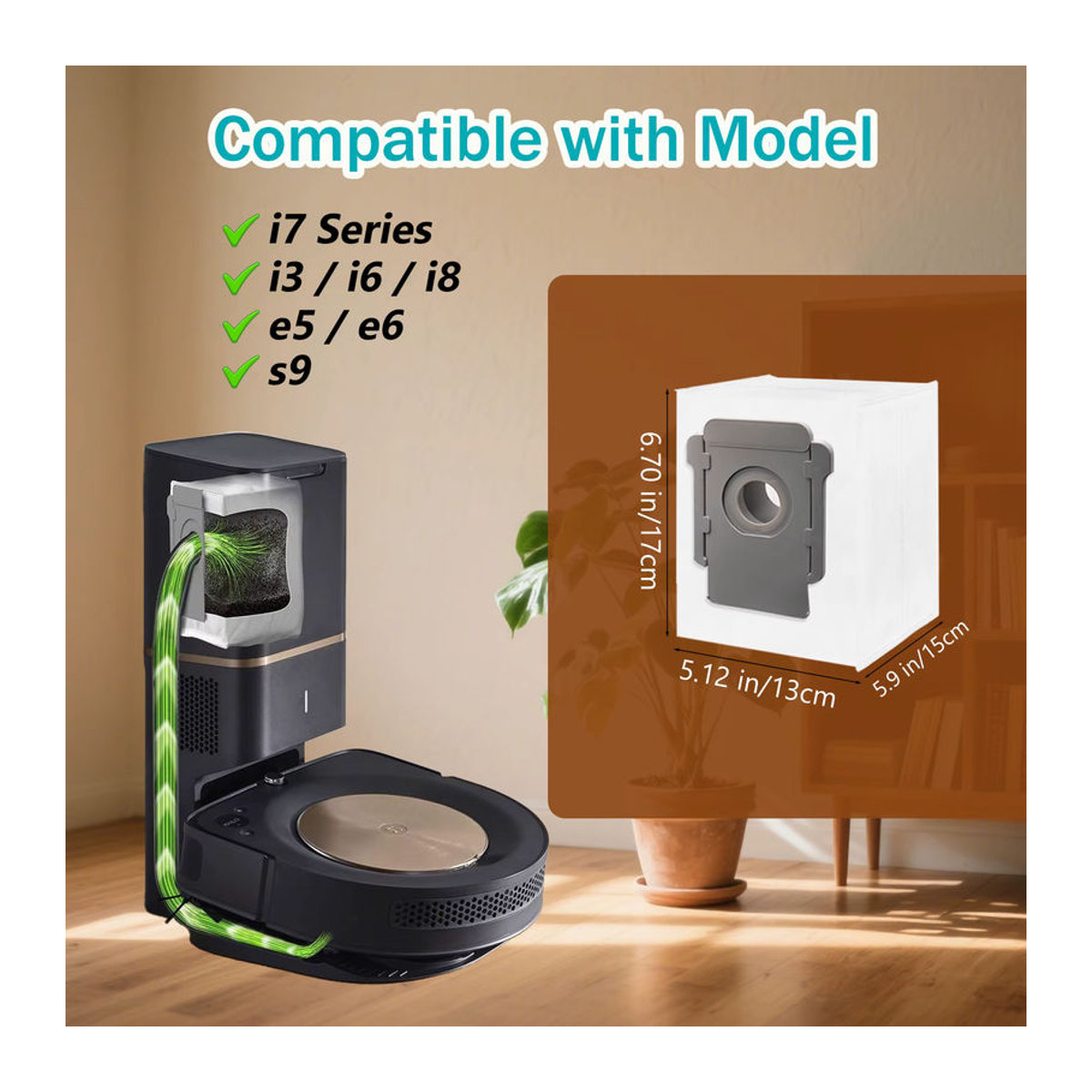 Heloxyo Staubsaugerbeutel kompatibel mit iRobot Roomba Clean Base i7, i7+, i8, i8+, i3, i3+, i4, i4+, i5, i5+, i6, i6+, j5 in Weiß - Bild 3