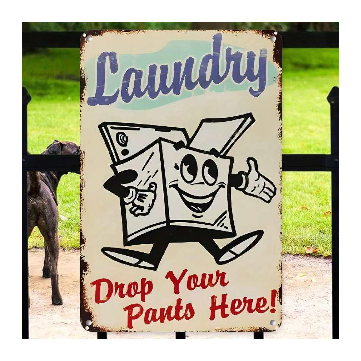 HEMITONG Metallschild Laundry Drop Your Pants Here Vintage Wanddekoration für Garage und Haushalt, mehrfarbig, B/H: 20 x 30 cm - Bild 5