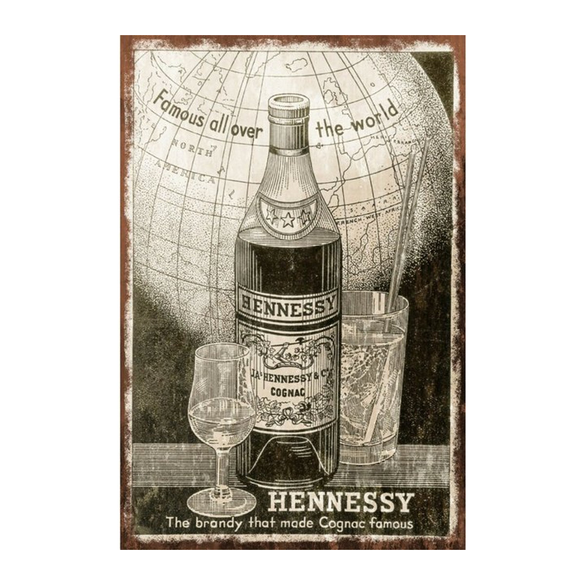 Hennessy Cognac Brandy Retro-Metallschild im Vintage-Stil, mehrfarbig, B/H: 20 x 30 cm - Bild 1