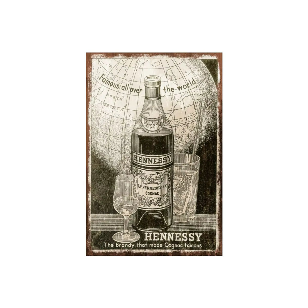 Hennessy Cognac Brandy Retro-Metallschild im Vintage-Stil, mehrfarbig, B/H: 20 x 30 cm - Bild 3