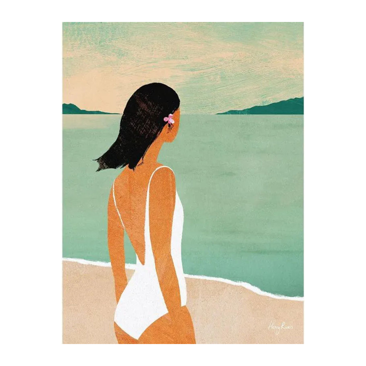 Henry Rivers Beach Girl III Leinwand Porträt in Weiß und Blau, Breite: 50 cm - Bild 1