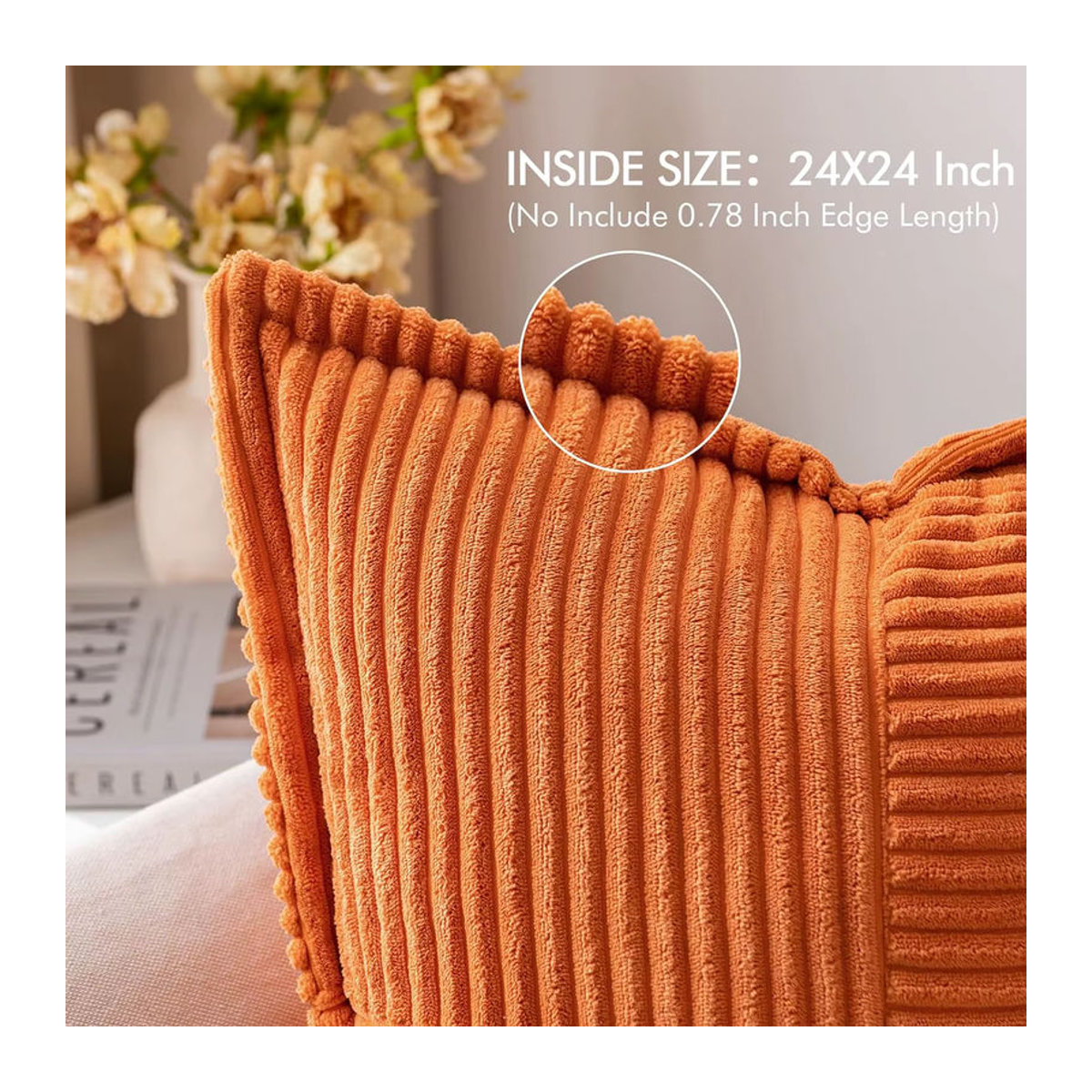 Herbst-Couch-Kissenbezug aus weichem Cord in Orange für Sofa und Wohnzimmer, B/B: 45,7 x 45,7 cm - Bild 4
