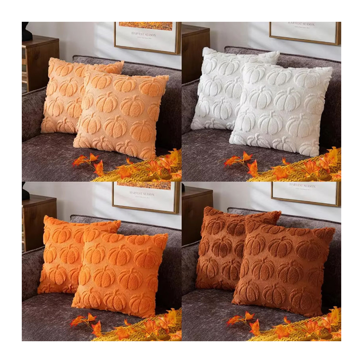 Herbst Kissenbezug aus weichem Plüsch in Orange mit Kürbis-Design für deine Dekoration - Bild 2