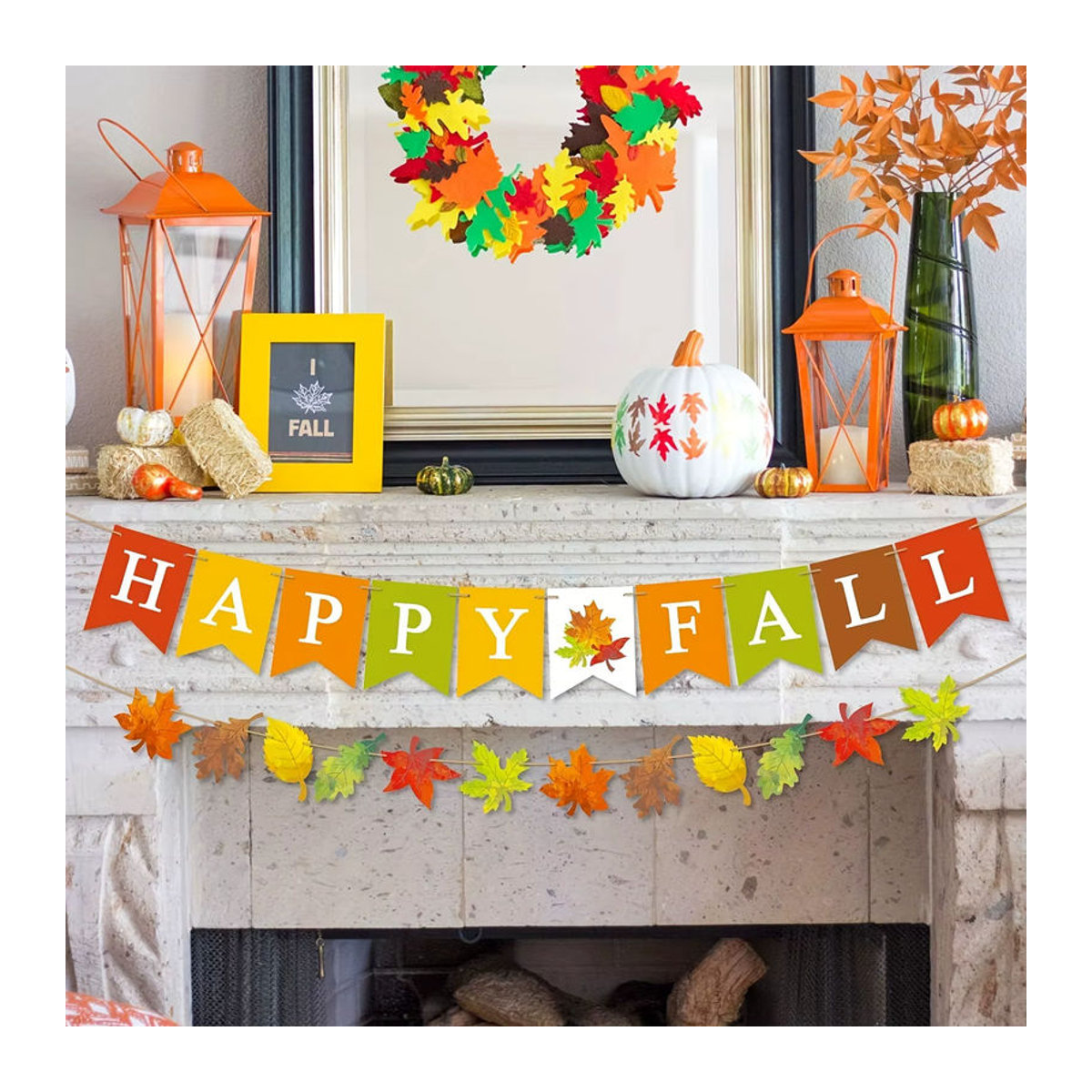 Herbstliche Ahornblätter Girlande aus Papier als dekorative Wanddekoration für Halloween und Thanksgiving in Mehrfarbig - Bild 3