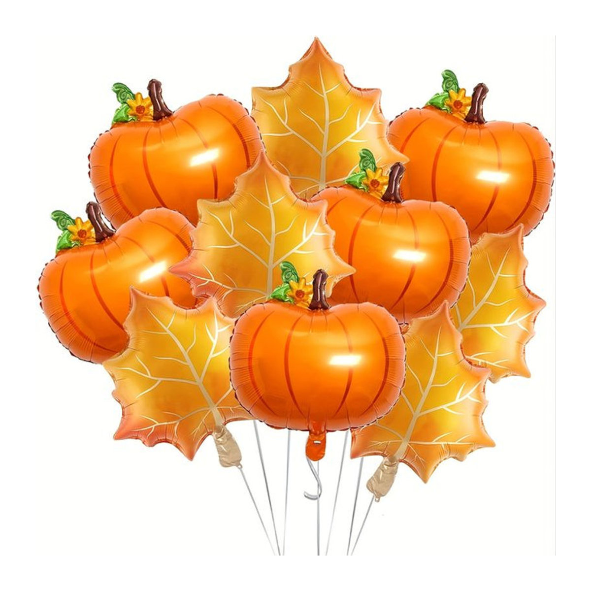 Herbstliche Mylar Folienballons Set mit Kürbis, Ahornblättern und Eicheln in Orange für Thanksgiving und Home Dekorationen - Bild 1