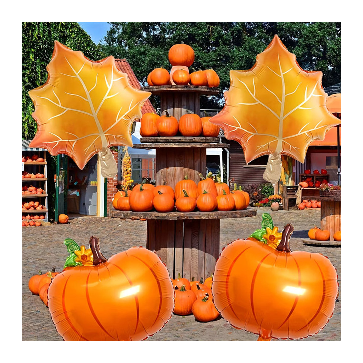 Herbstliche Mylar Folienballons Set mit Kürbis, Ahornblättern und Eicheln in Orange für Thanksgiving und Home Dekorationen - Bild 3