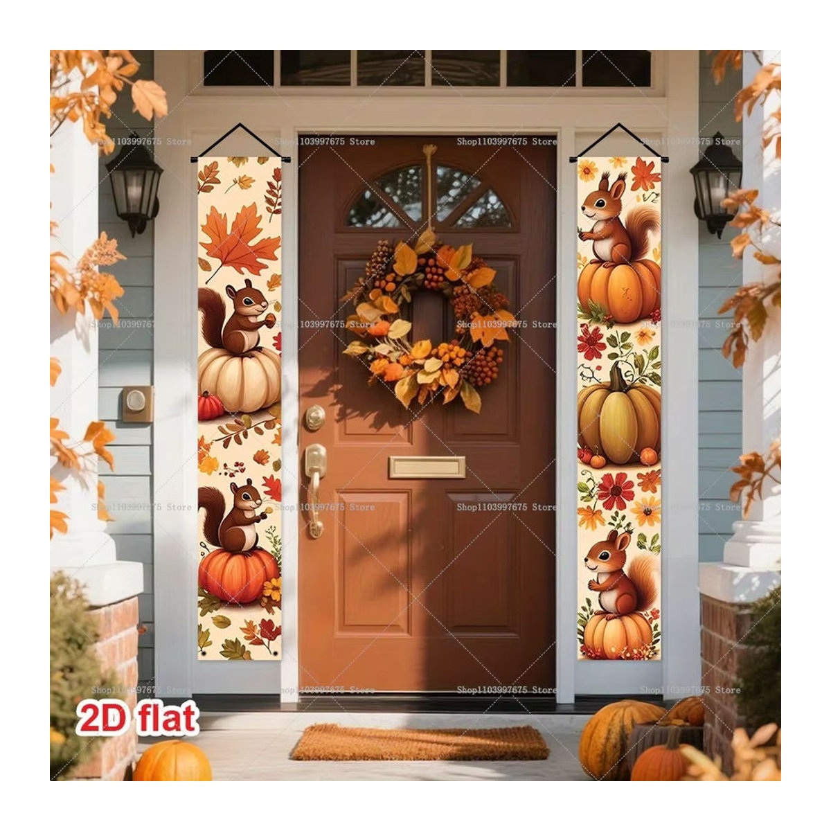 Herbstliches Wandbehang-Banner mit Ahornblättern und Kürbissen für Thanksgiving, mehrfarbig, Textil, B/H: 180 x 30 cm - Bild 1