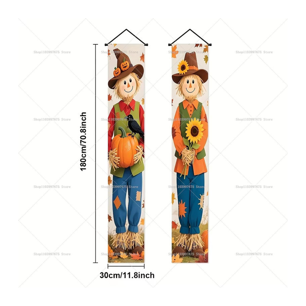 Herbstliches Wandbehang-Banner mit Ahornblättern und Kürbissen für Thanksgiving, mehrfarbig, Textil, B/H: 180 x 30 cm - Bild 3
