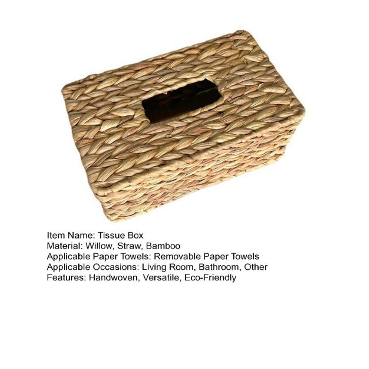 Hercules Taschentuchbox aus Wasserhyazinthe und Rattan, quadratischer Serviettenspender in Braun und Beige, rustikaler Kosmetiktücher-Organizer für den Tisch - Bild 3