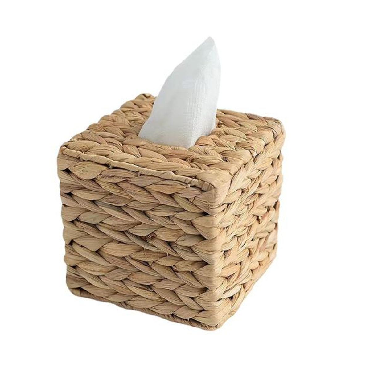 Hercules Taschentuchbox aus Wasserhyazinthe und Rattan, quadratischer Serviettenspender in Braun und Beige, rustikaler Kosmetiktücher-Organizer für den Tisch - Bild 4
