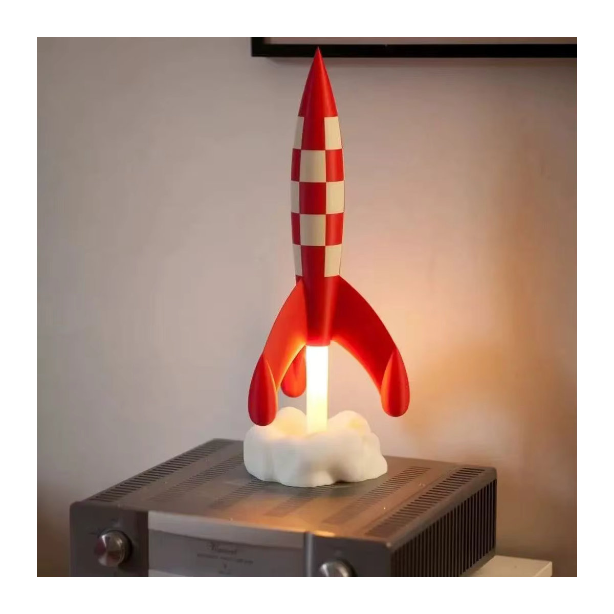 Herge Objektif Lune Modellfigur mit LED-Licht, rote Rakete, Höhe: 37 cm - Bild 4